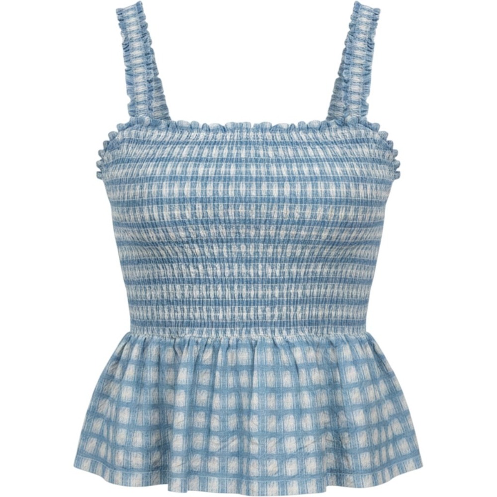 Candace Cameron Bure Blue Gingham Smocked Peplum Tank Top 1X Cotton Sleeveless